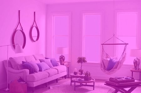 Image of living room in a fuchsia color scheme